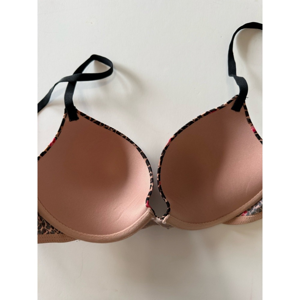 Victoria's Secret Leopard Floral Push Up Bra Padded Animal Print Adjustable 32D - Picture 3 of 15
